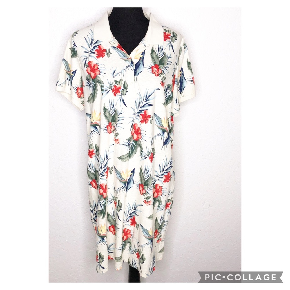 Tommy Bahama cream red green tropical floral polo shirt dress size XL